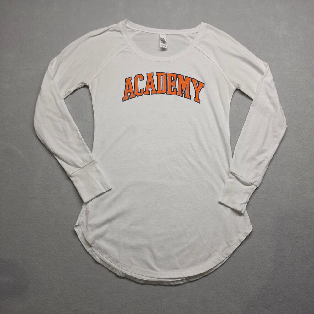 District Perfect Tri Raglan Shirt Womens XS White Academy Graphic Top